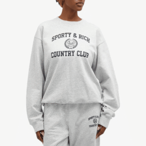 ⁦Sporty & Rich Varsity Crest Crewneck Gray Navy⁩ – תמונה ⁦3⁩