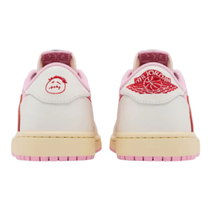 נעלי Travis Scott x Air Jordan 1 Low OG בצבע ורוד ולבן מעור יוקרתי – תמונה 3