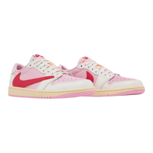 נעלי Travis Scott x Air Jordan 1 Low OG בצבע ורוד ולבן מעור יוקרתי – תמונה 4